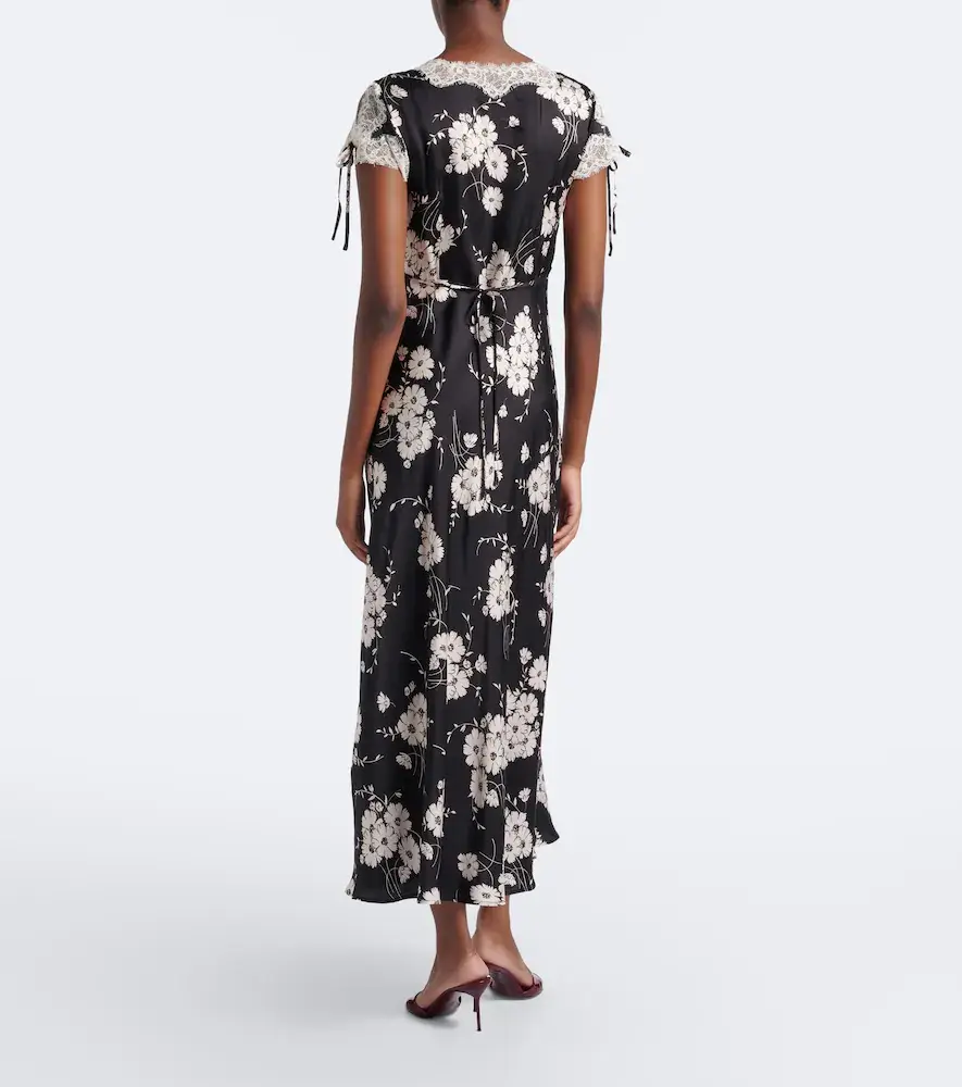 Rixo Fern floral lace-trimmed satin midi dress | Thumbnail 6
