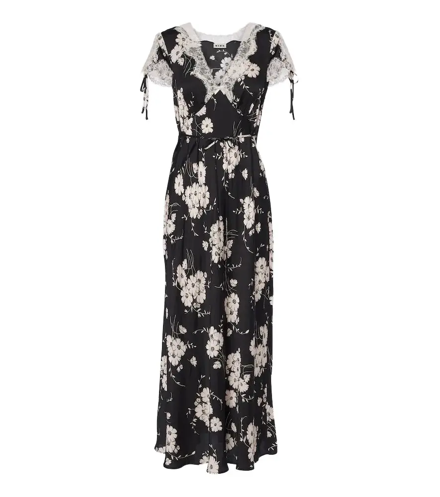 Fern floral lace-trimmed satin midi dress Fern floral lace-trimmed satin midi dress