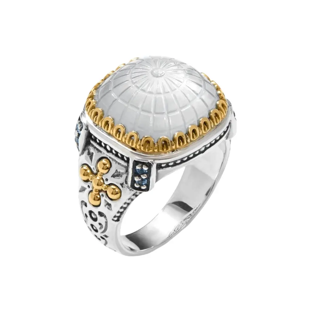 Konstantino Konstantino Dome Sterling Silver & 18k Yellow Gold Mother of Pearl & Blue Spinel Ring Sz. 7 by The Solist