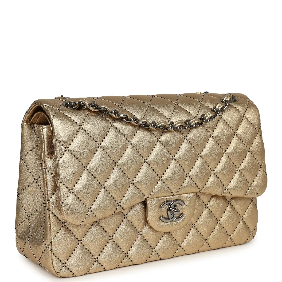 Chanel Chanel Jumbo Classic Double Flap Bag Gold Metallic Lambskin Ruthenium Hardware | Thumbnail 2 Chanel Chanel Jumbo Classic Double Flap Bag Gold Metallic Lambskin Ruthenium Hardware | Thumbnail 2