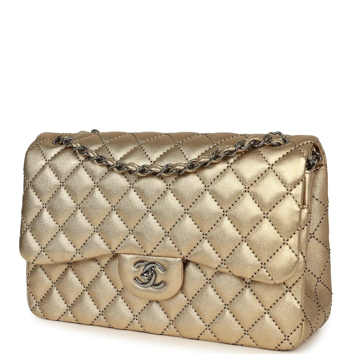Chanel Chanel Jumbo Classic Double Flap Bag Gold Metallic Lambskin Ruthenium Hardware | Thumbnail 5 Chanel Chanel Jumbo Classic Double Flap Bag Gold Metallic Lambskin Ruthenium Hardware | Thumbnail 5