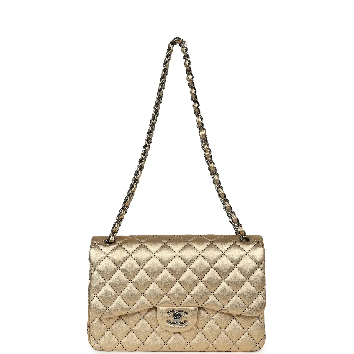 Chanel Chanel Jumbo Classic Double Flap Bag Gold Metallic Lambskin Ruthenium Hardware | Thumbnail 7 Chanel Chanel Jumbo Classic Double Flap Bag Gold Metallic Lambskin Ruthenium Hardware | Thumbnail 7