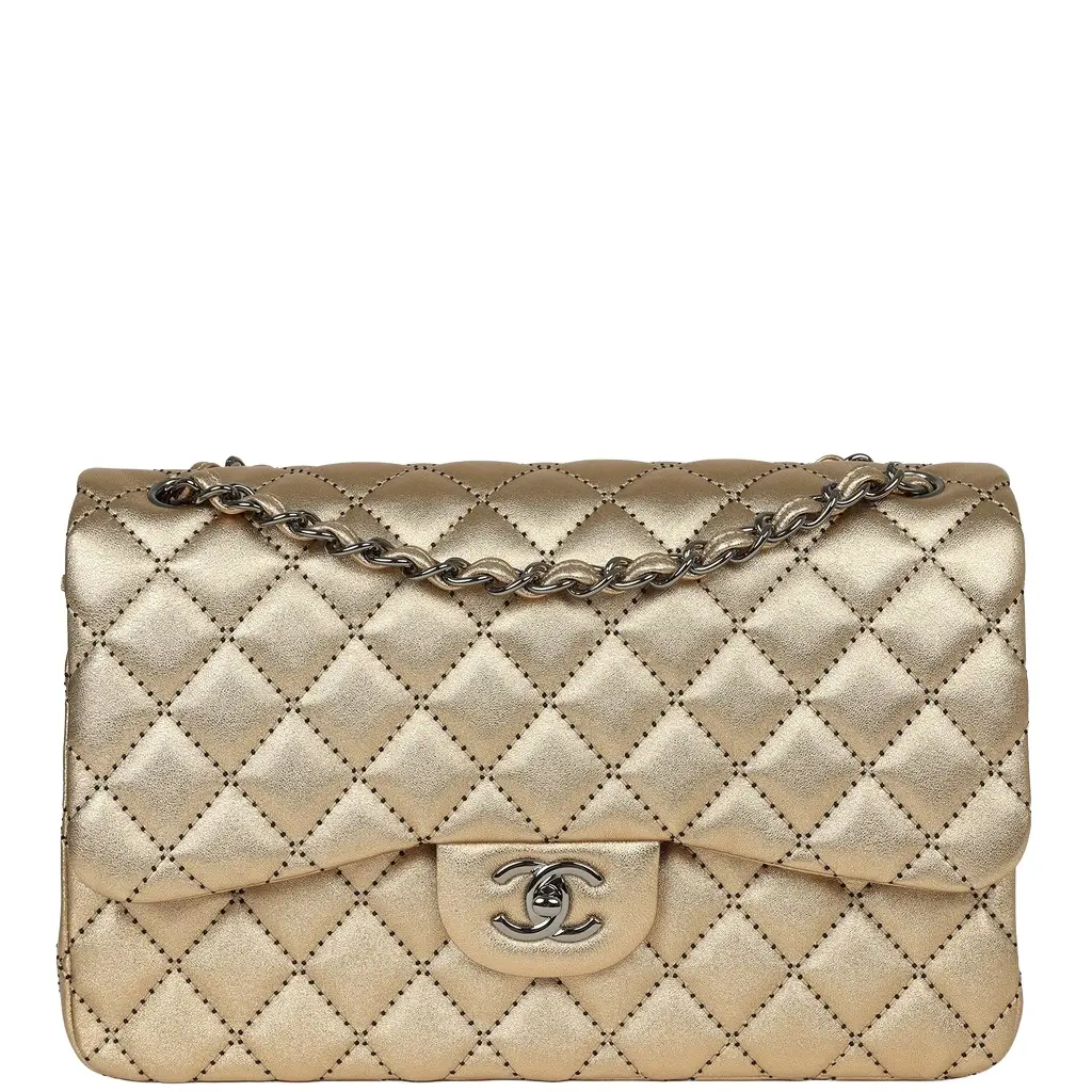 Chanel Chanel Jumbo Classic Double Flap Bag Gold Metallic Lambskin Ruthenium Hardware