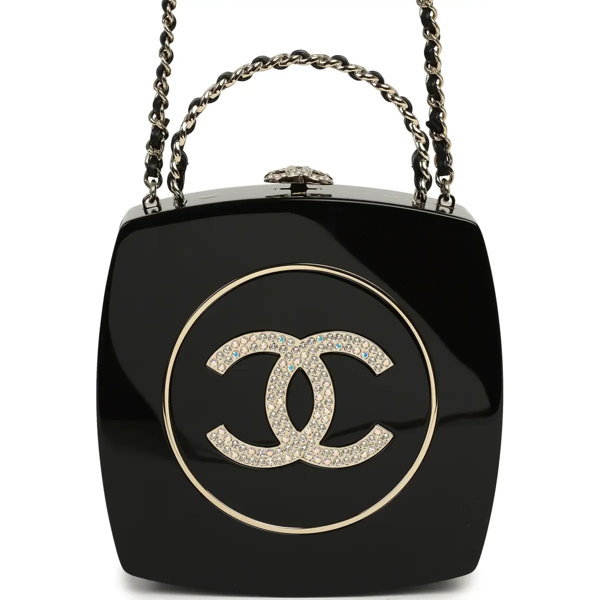 Chanel Chanel Makeup Palette Minaudiere Clutch with Chain Black, Multicolor Plexiglass, Strass, Light Gold Hardware | Thumbnail 4 Chanel Chanel Makeup Palette Minaudiere Clutch with Chain Black, Multicolor Plexiglass, Strass, Light Gold Hardware | Thumbnail 4