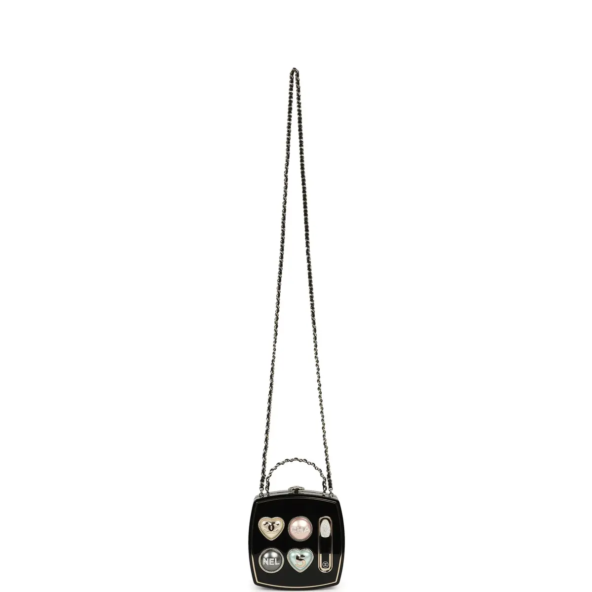 Chanel Chanel Makeup Palette Minaudiere Clutch with Chain Black, Multicolor Plexiglass, Strass, Light Gold Hardware | Thumbnail 7 Chanel Chanel Makeup Palette Minaudiere Clutch with Chain Black, Multicolor Plexiglass, Strass, Light Gold Hardware | Thumbnail 7