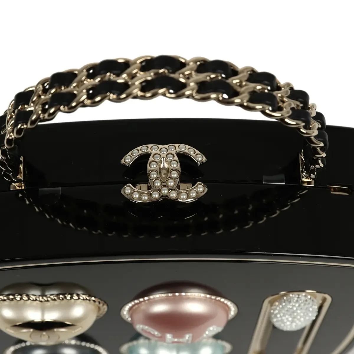 Chanel Chanel Makeup Palette Minaudiere Clutch with Chain Black, Multicolor Plexiglass, Strass, Light Gold Hardware | Thumbnail 8 Chanel Chanel Makeup Palette Minaudiere Clutch with Chain Black, Multicolor Plexiglass, Strass, Light Gold Hardware | Thumbnail 8
