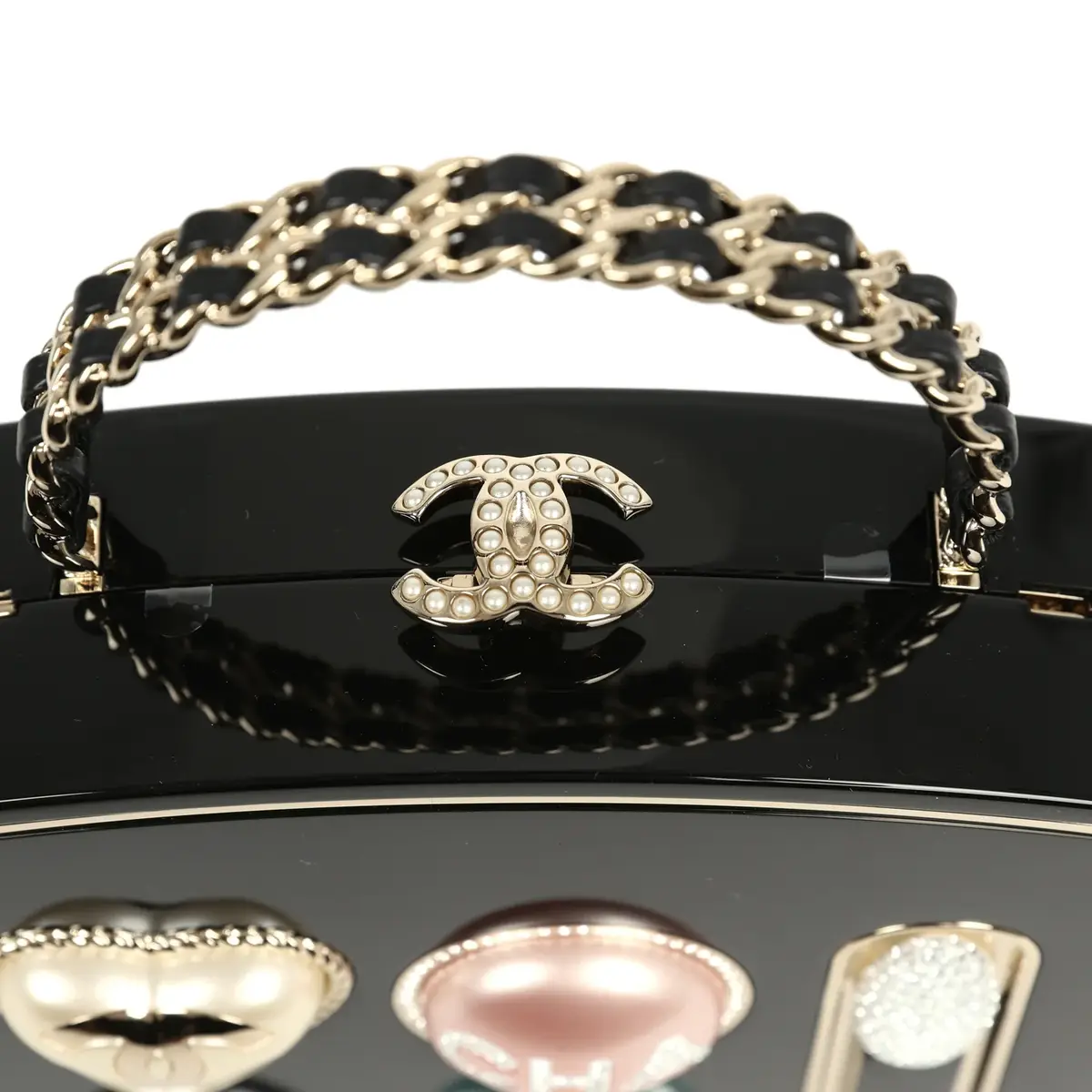 Chanel Chanel Makeup Palette Minaudiere Clutch with Chain Black, Multicolor Plexiglass, Strass, Light Gold Hardware | Thumbnail 9 Chanel Chanel Makeup Palette Minaudiere Clutch with Chain Black, Multicolor Plexiglass, Strass, Light Gold Hardware | Thumbnail 9
