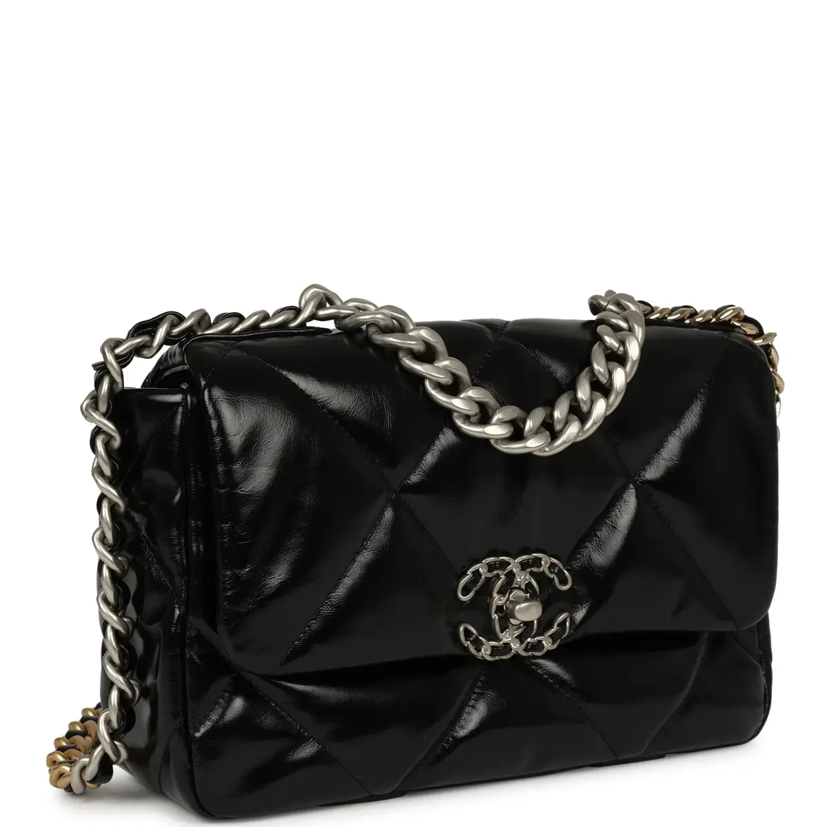 Chanel Chanel Medium 19 Flap Bag Black Shiny Crumpled Calfskin Mixed Metal Hardware | Thumbnail 2