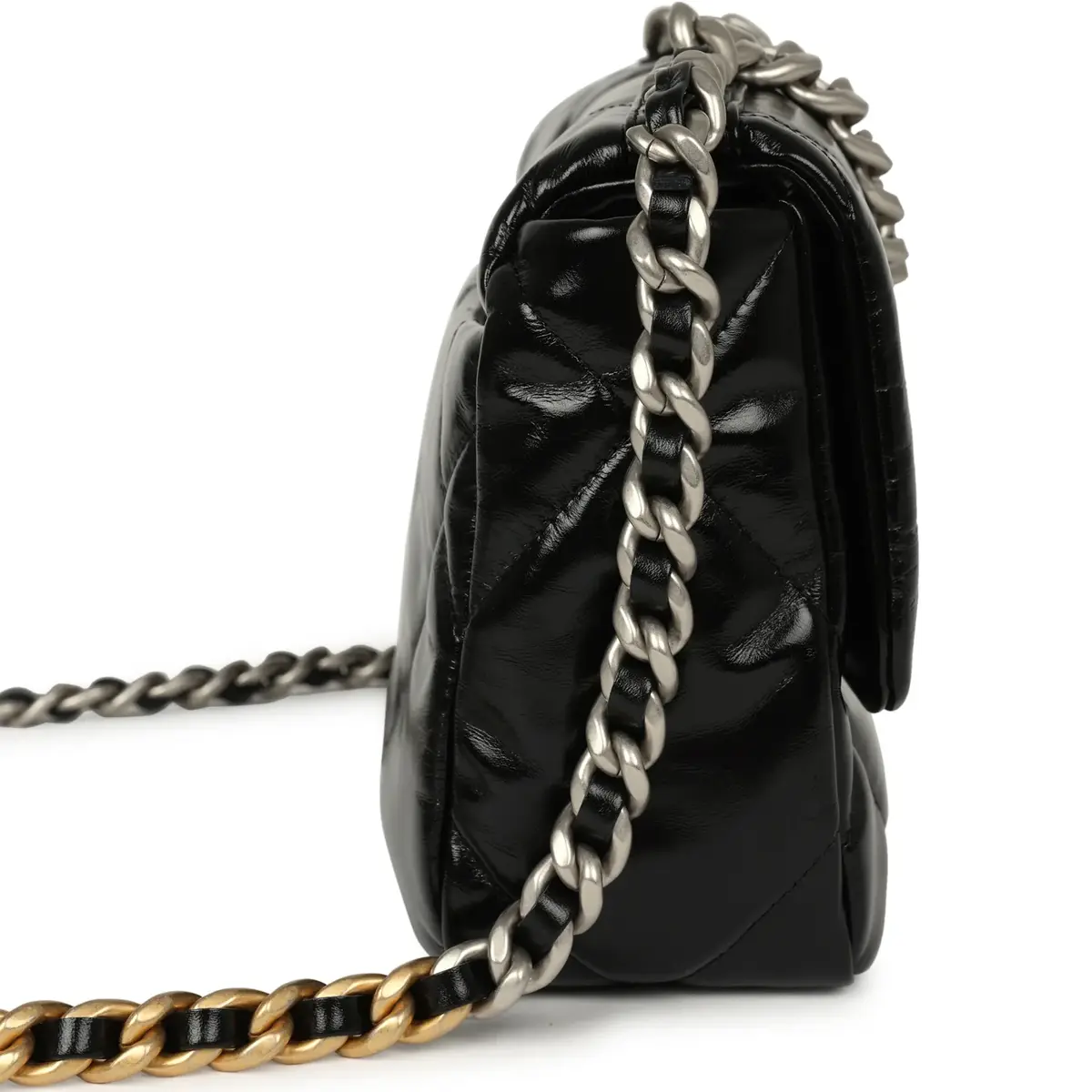 Chanel Chanel Medium 19 Flap Bag Black Shiny Crumpled Calfskin Mixed Metal Hardware | Thumbnail 3