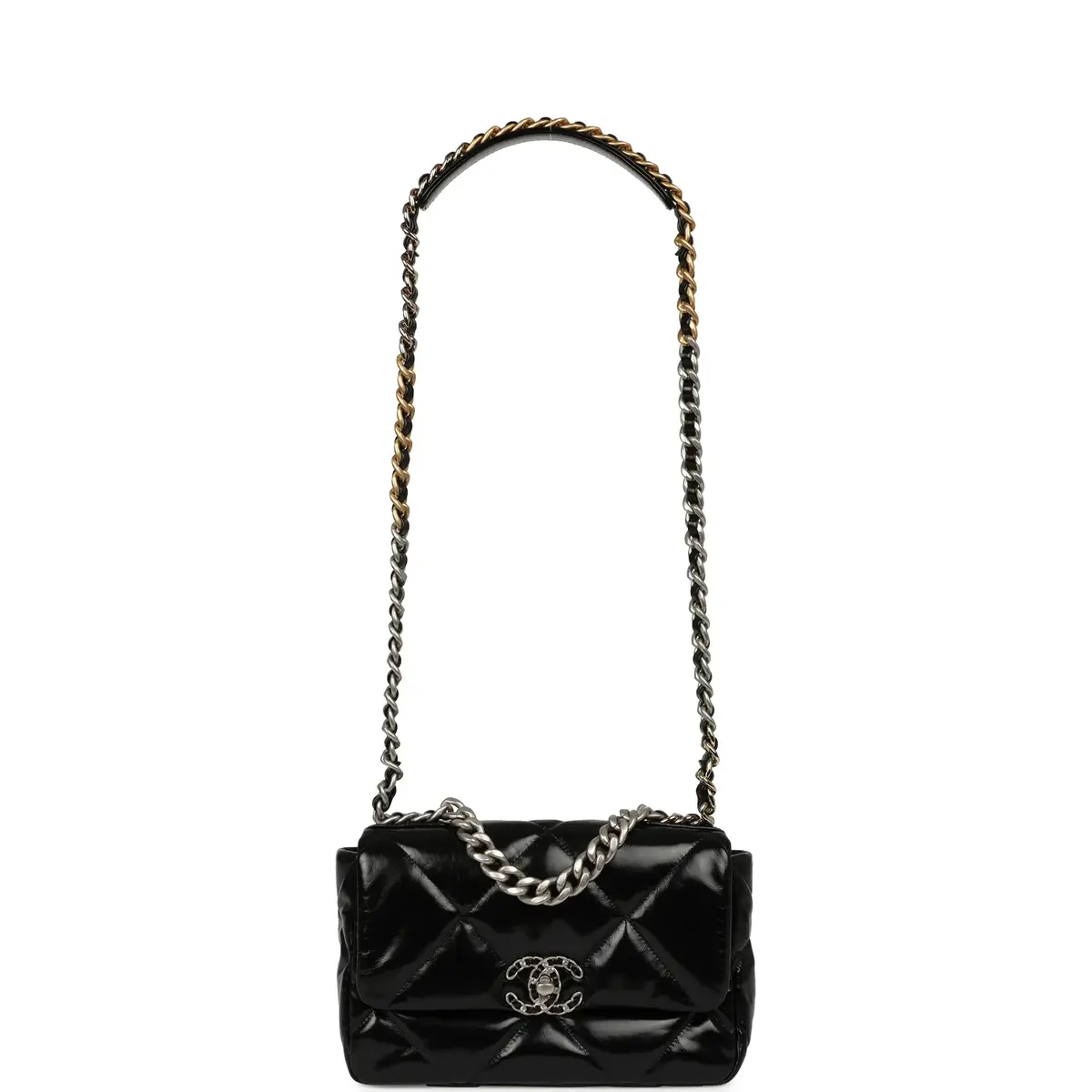 Chanel Chanel Medium 19 Flap Bag Black Shiny Crumpled Calfskin Mixed Metal Hardware | Thumbnail 7