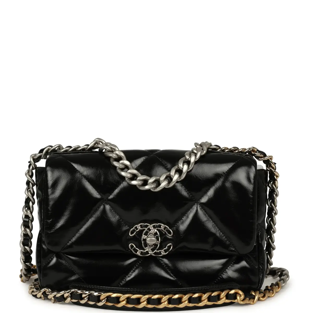Chanel Chanel Medium 19 Flap Bag Black Shiny Crumpled Calfskin Mixed Metal Hardware