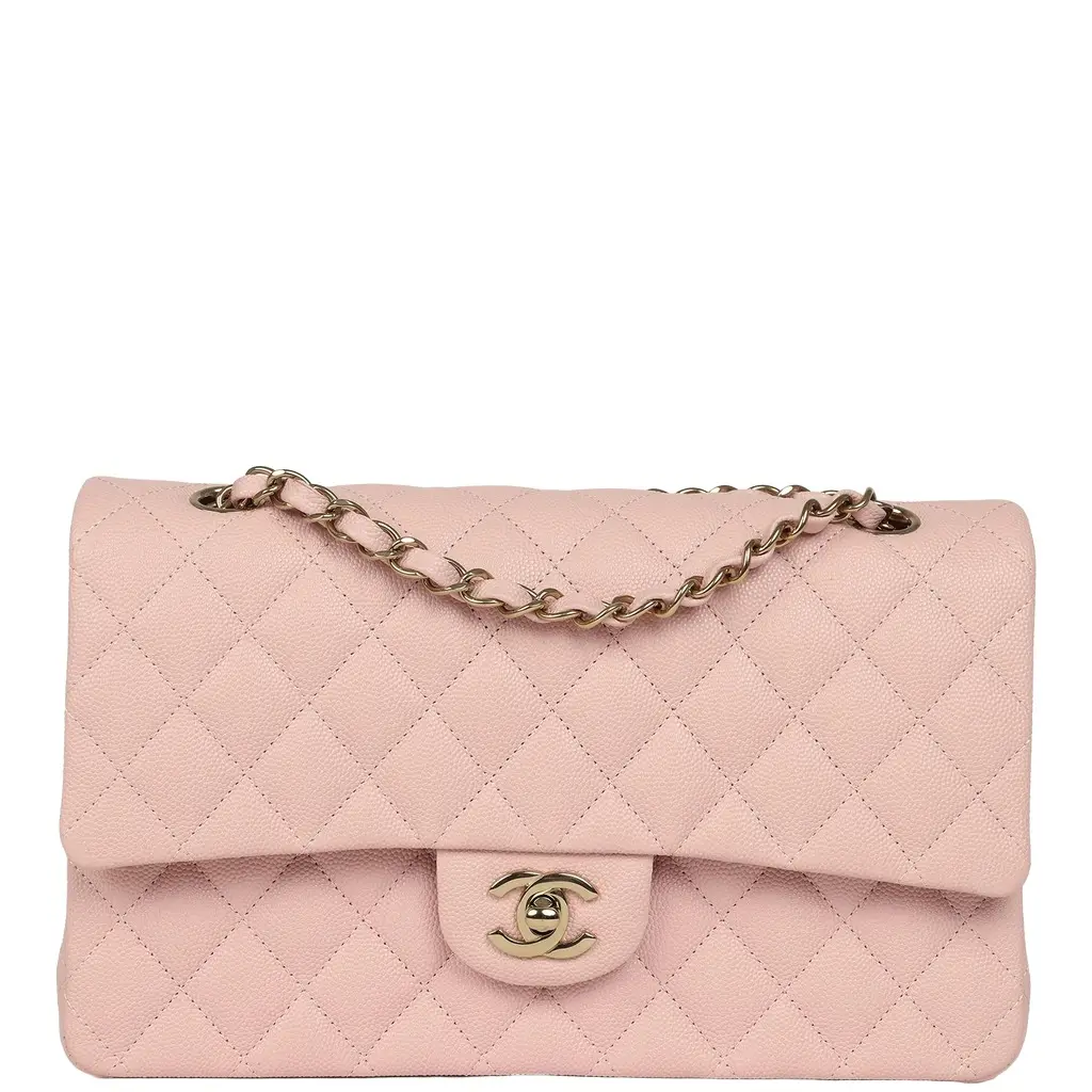 Chanel Chanel Medium Classic Double Flap Bag Light Pink Caviar Light Gold Hardware