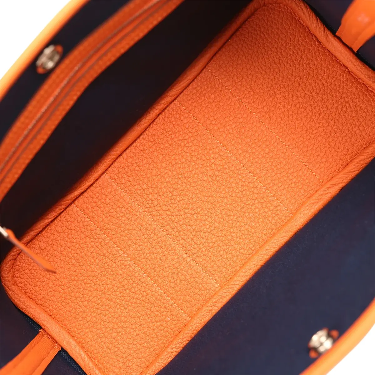 HERMÈS Hermes Garden Party Neo 23 "Bredies" Orange, Rose Sakura, Bleu Navy Togo and Swift Palladium Hardware | Thumbnail 9 HERMÈS Hermes Garden Party Neo 23 "Bredies" Orange, Rose Sakura, Bleu Navy Togo and Swift Palladium Hardware | Thumbnail 9