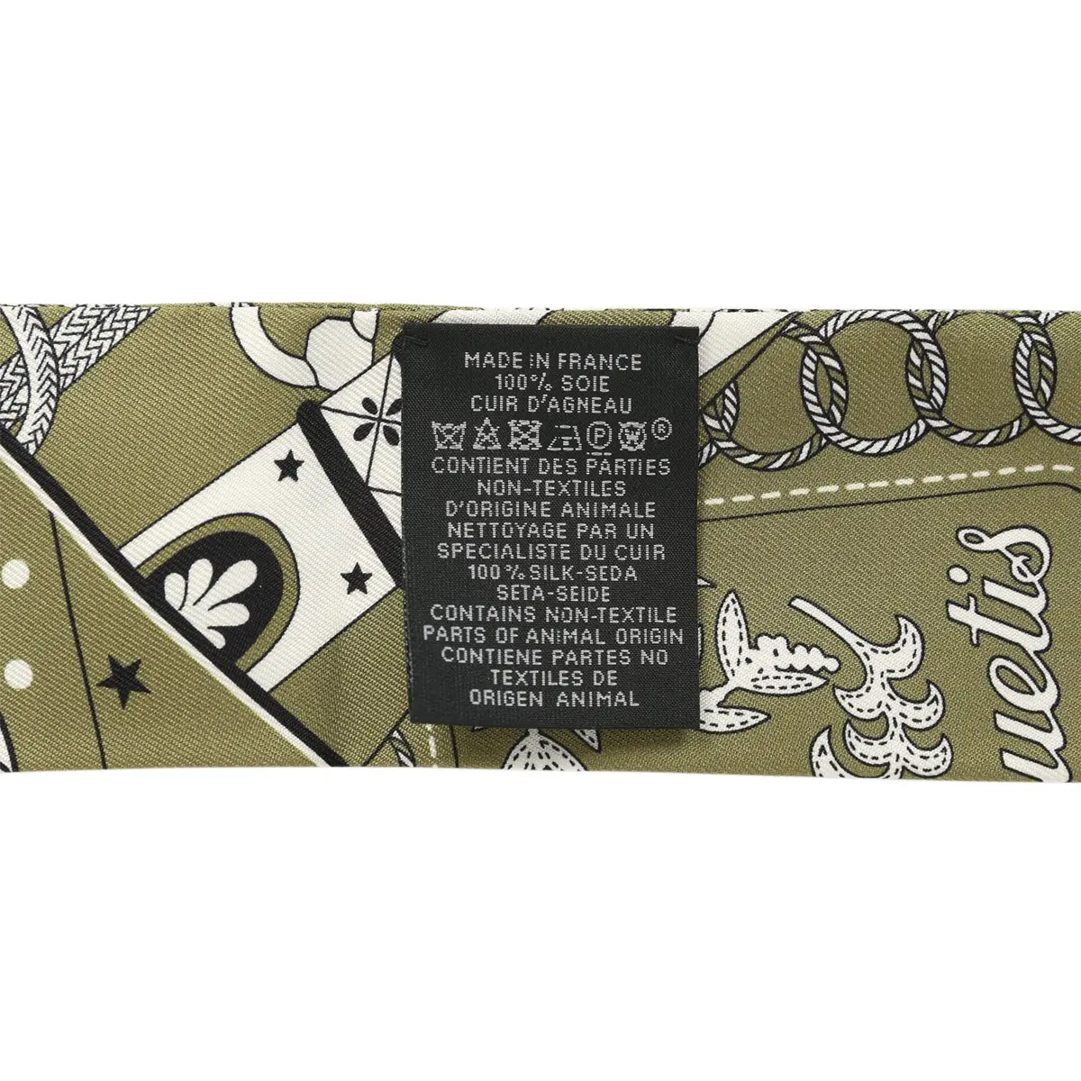HERMÈS Hermes "Bandana" Kaki, Blanc, Black Fringe Silk | Thumbnail 4 HERMÈS Hermes "Bandana" Kaki, Blanc, Black Fringe Silk | Thumbnail 4