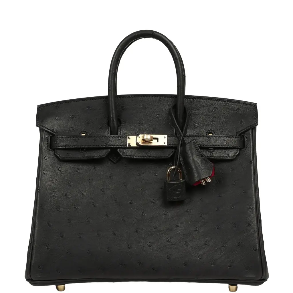 HERMÈS Hermes Special Order (HSS) Birkin 25 Black Verso Ostrich Permabrass Hardware