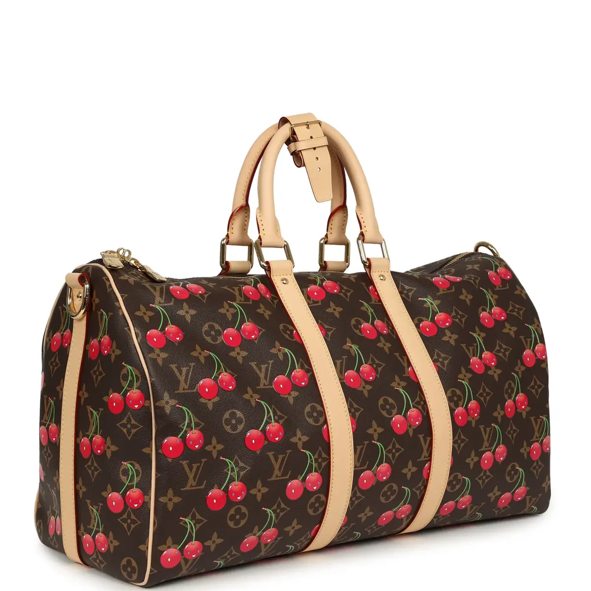 Louis Vuitton Louis Vuitton X Takashi Murakami Cheries Keepall Bandouliere 45 Red, Brown Monogram Cherry Gold Hardware | Thumbnail 2 Louis Vuitton Louis Vuitton X Takashi Murakami Cheries Keepall Bandouliere 45 Red, Brown Monogram Cherry Gold Hardware | Thumbnail 2