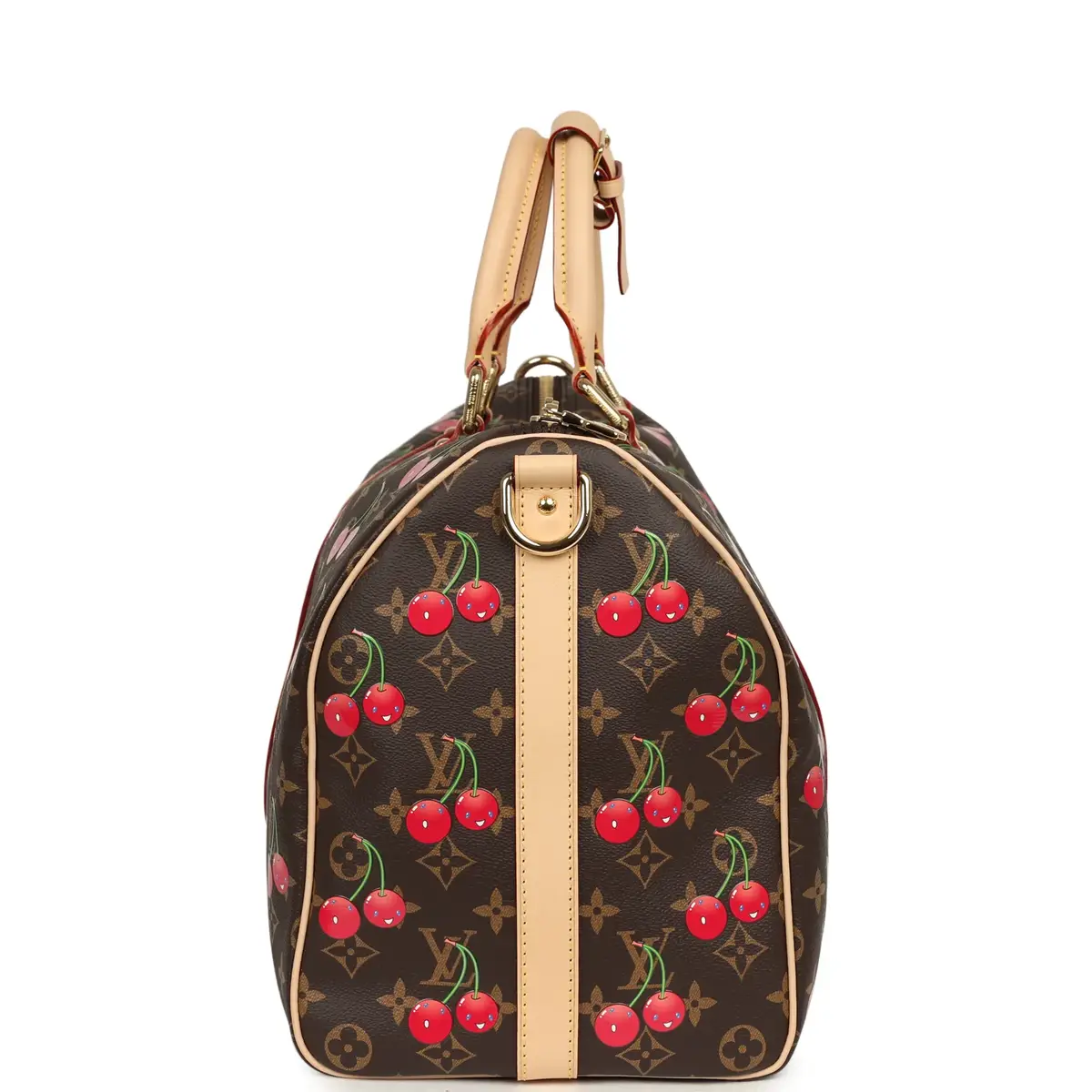 Louis Vuitton Louis Vuitton X Takashi Murakami Cheries Keepall Bandouliere 45 Red, Brown Monogram Cherry Gold Hardware | Thumbnail 3 Louis Vuitton Louis Vuitton X Takashi Murakami Cheries Keepall Bandouliere 45 Red, Brown Monogram Cherry Gold Hardware | Thumbnail 3