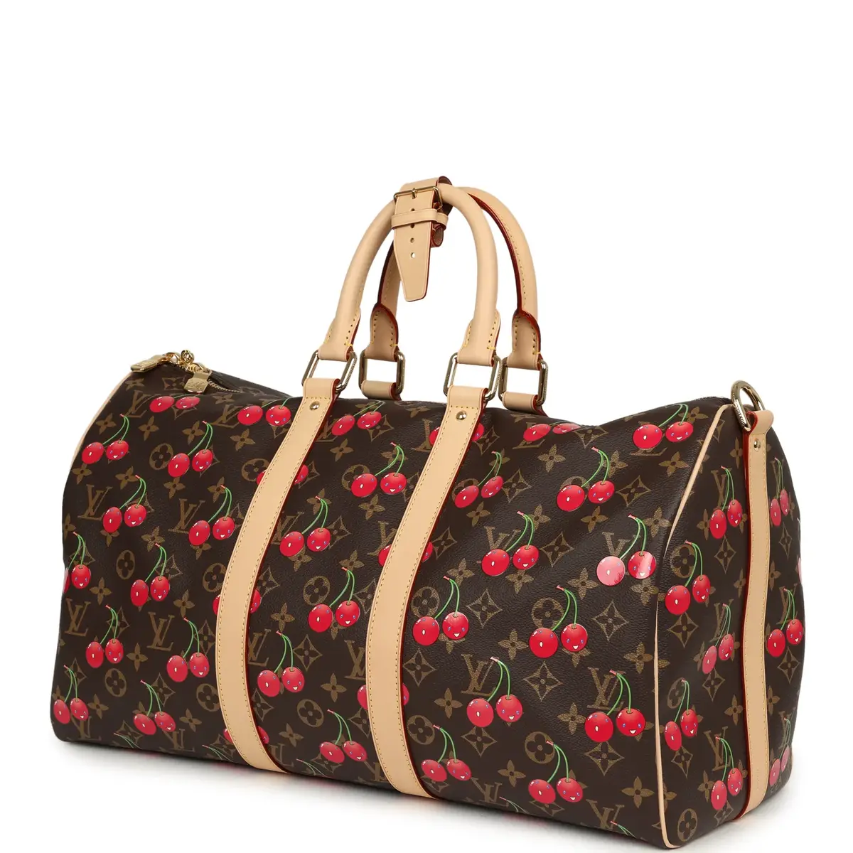 Louis Vuitton Louis Vuitton X Takashi Murakami Cheries Keepall Bandouliere 45 Red, Brown Monogram Cherry Gold Hardware | Thumbnail 5 Louis Vuitton Louis Vuitton X Takashi Murakami Cheries Keepall Bandouliere 45 Red, Brown Monogram Cherry Gold Hardware | Thumbnail 5