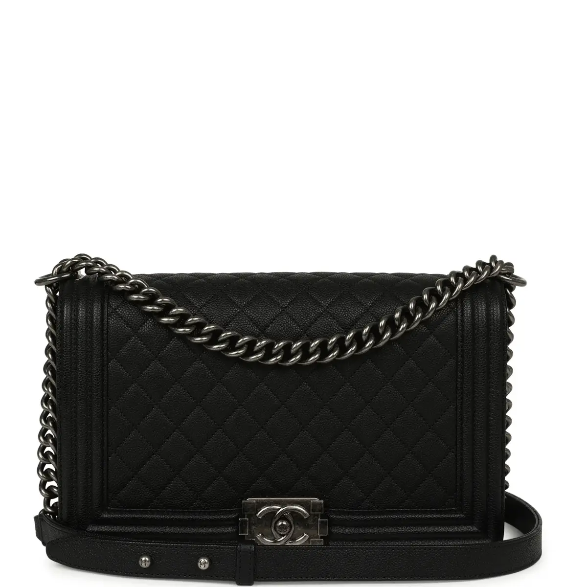 Chanel Pre-owned Chanel Medium Boy Bag Black Caviar Ruthenium Hardware