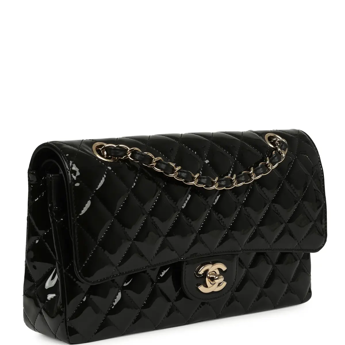 Chanel Pre-owned Chanel Medium Classic Double Flap Bag Black Patent Light Gold Hardware | Thumbnail 2 Chanel Pre-owned Chanel Medium Classic Double Flap Bag Black Patent Light Gold Hardware | Thumbnail 2
