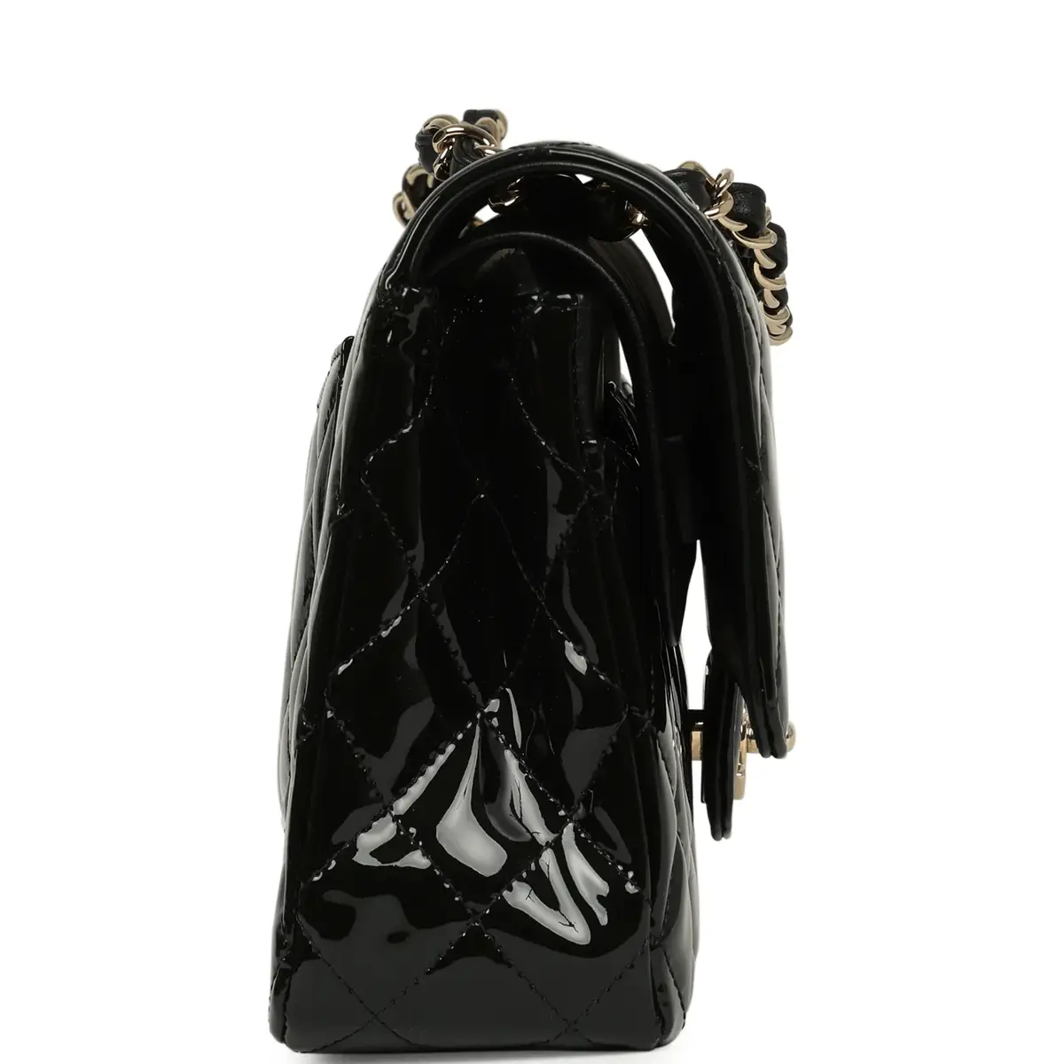 Chanel Pre-owned Chanel Medium Classic Double Flap Bag Black Patent Light Gold Hardware | Thumbnail 3 Chanel Pre-owned Chanel Medium Classic Double Flap Bag Black Patent Light Gold Hardware | Thumbnail 3