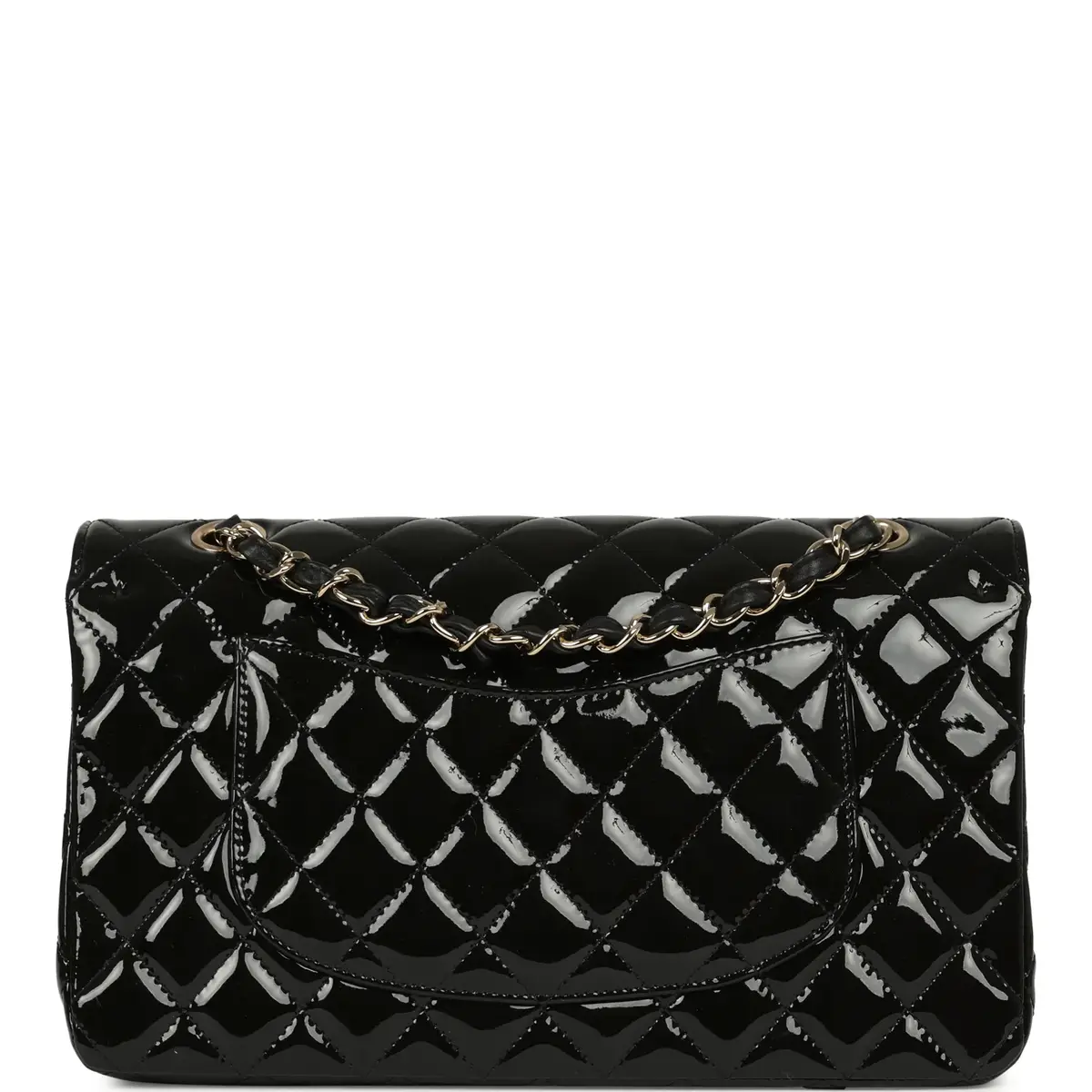 Chanel Pre-owned Chanel Medium Classic Double Flap Bag Black Patent Light Gold Hardware | Thumbnail 4 Chanel Pre-owned Chanel Medium Classic Double Flap Bag Black Patent Light Gold Hardware | Thumbnail 4