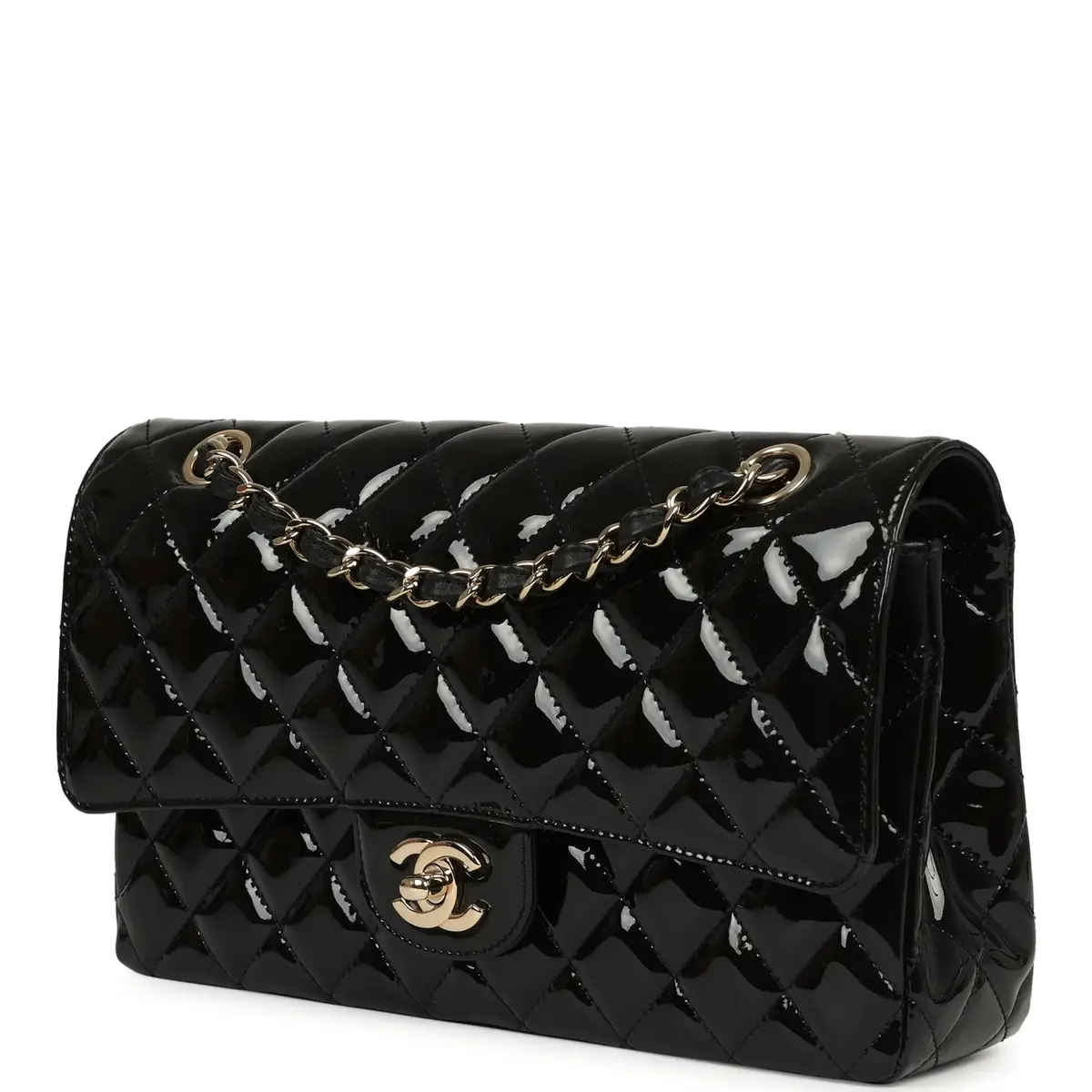 Chanel Pre-owned Chanel Medium Classic Double Flap Bag Black Patent Light Gold Hardware | Thumbnail 5 Chanel Pre-owned Chanel Medium Classic Double Flap Bag Black Patent Light Gold Hardware | Thumbnail 5