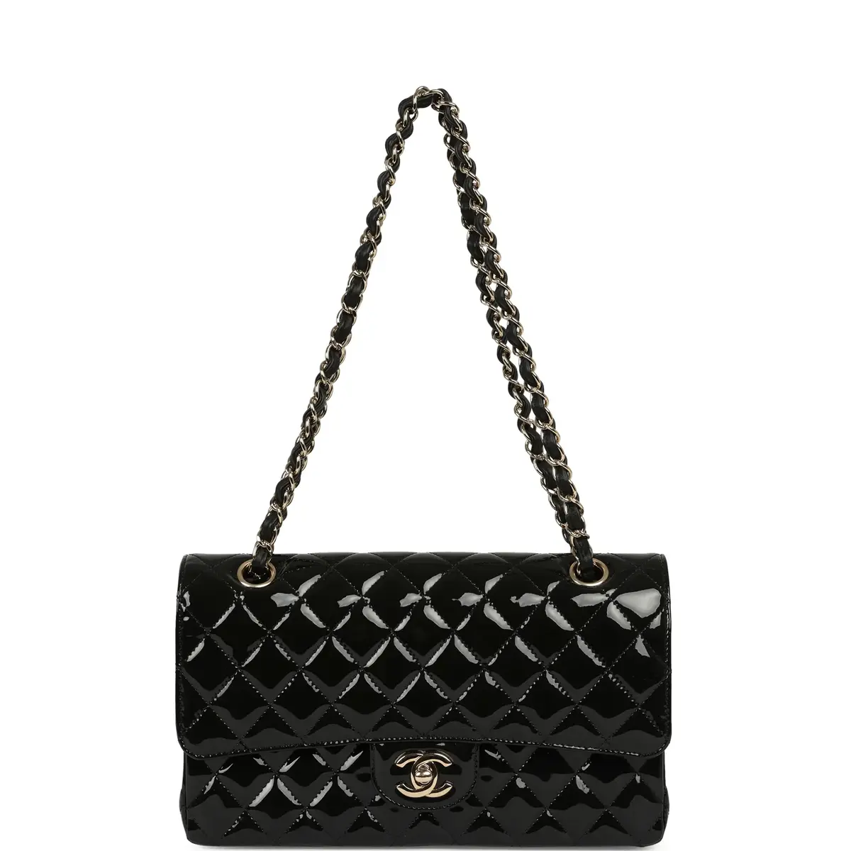 Chanel Pre-owned Chanel Medium Classic Double Flap Bag Black Patent Light Gold Hardware | Thumbnail 7 Chanel Pre-owned Chanel Medium Classic Double Flap Bag Black Patent Light Gold Hardware | Thumbnail 7
