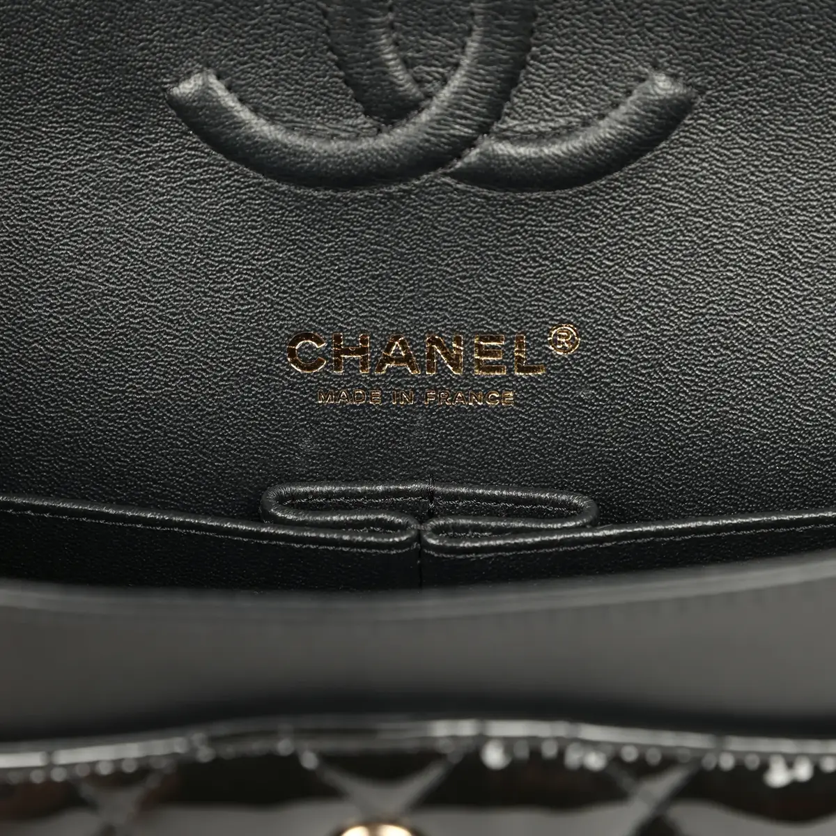 Chanel Pre-owned Chanel Medium Classic Double Flap Bag Black Patent Light Gold Hardware | Thumbnail 9 Chanel Pre-owned Chanel Medium Classic Double Flap Bag Black Patent Light Gold Hardware | Thumbnail 9