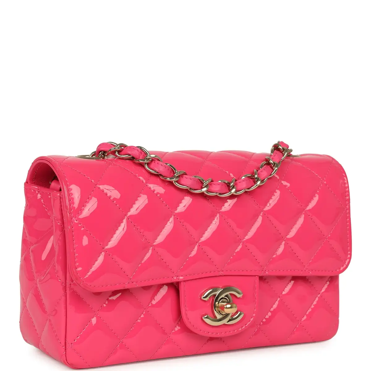 Chanel Pre-owned Chanel Mini Classic Rectangular Flap Bag Hot Pink Patent Gold Hardware | Thumbnail 2 Chanel Pre-owned Chanel Mini Classic Rectangular Flap Bag Hot Pink Patent Gold Hardware | Thumbnail 2