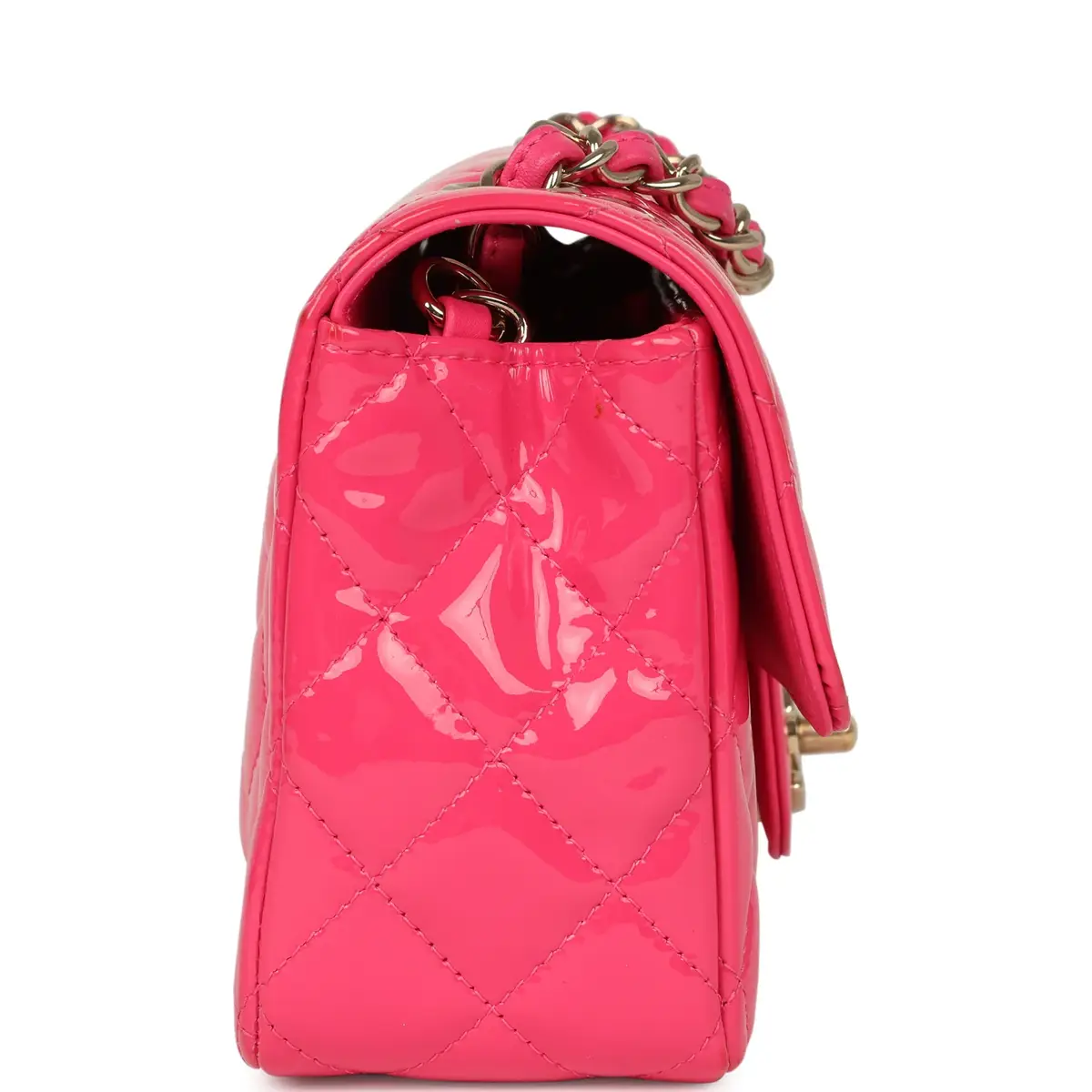 Chanel Pre-owned Chanel Mini Classic Rectangular Flap Bag Hot Pink Patent Gold Hardware | Thumbnail 3 Chanel Pre-owned Chanel Mini Classic Rectangular Flap Bag Hot Pink Patent Gold Hardware | Thumbnail 3