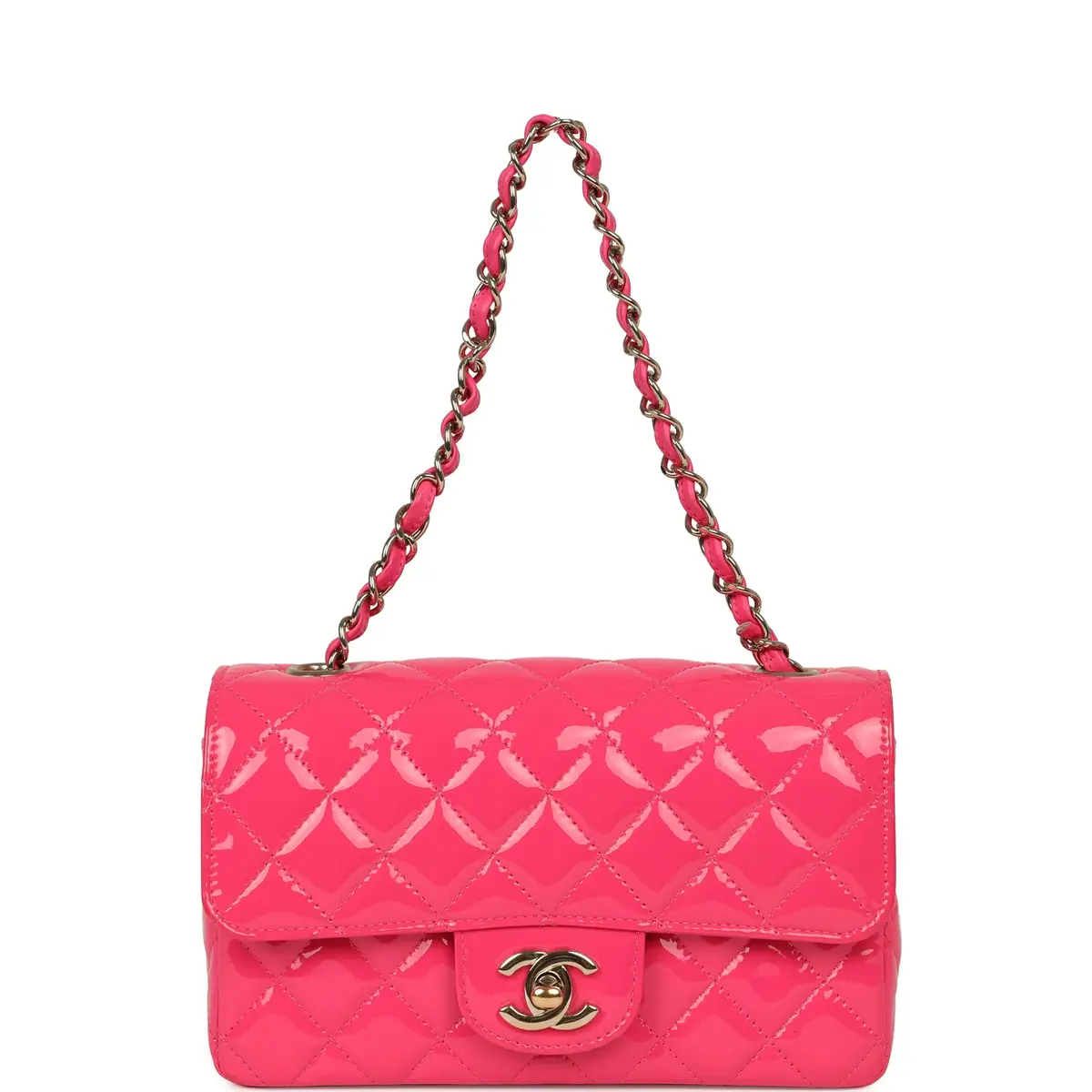 Chanel Pre-owned Chanel Mini Classic Rectangular Flap Bag Hot Pink Patent Gold Hardware | Thumbnail 7 Chanel Pre-owned Chanel Mini Classic Rectangular Flap Bag Hot Pink Patent Gold Hardware | Thumbnail 7