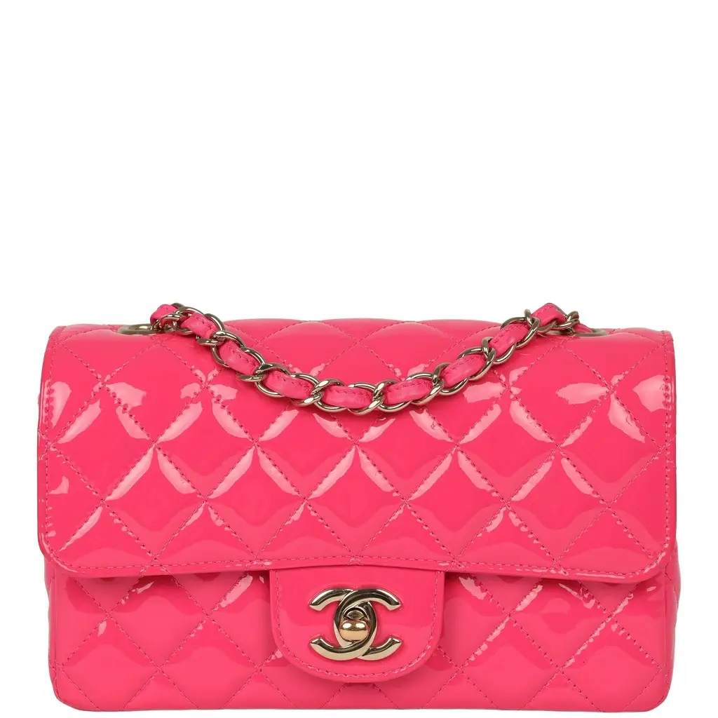 Chanel Pre-owned Chanel Mini Classic Rectangular Flap Bag Hot Pink Patent Gold Hardware