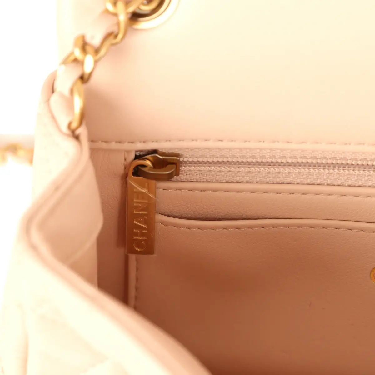 Chanel Pre-owned Chanel Mini Pearl Crush Rectangular Flap Bag Light Pink Lambskin Brushed Gold Hardware | Thumbnail 10 Chanel Pre-owned Chanel Mini Pearl Crush Rectangular Flap Bag Light Pink Lambskin Brushed Gold Hardware | Thumbnail 10