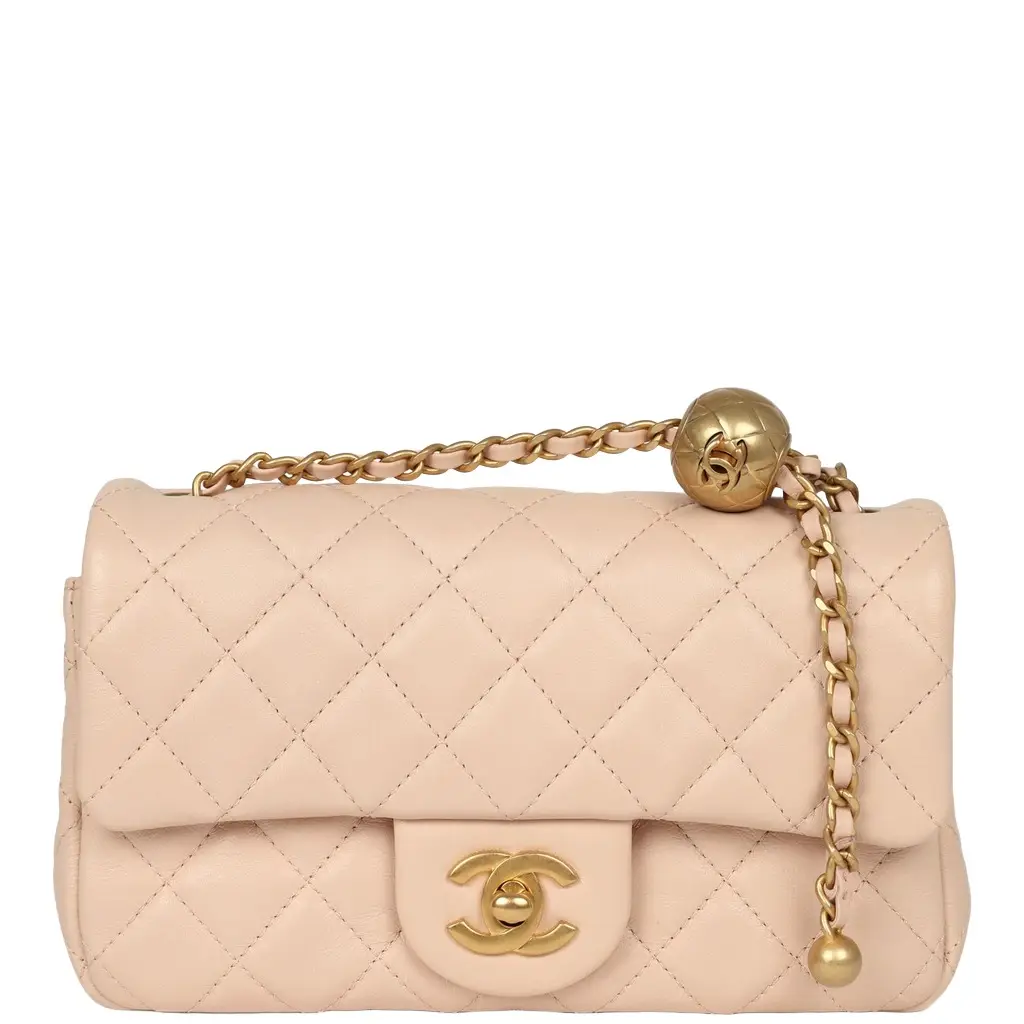 Chanel Pre-owned Chanel Mini Pearl Crush Rectangular Flap Bag Light Pink Lambskin Brushed Gold Hardware