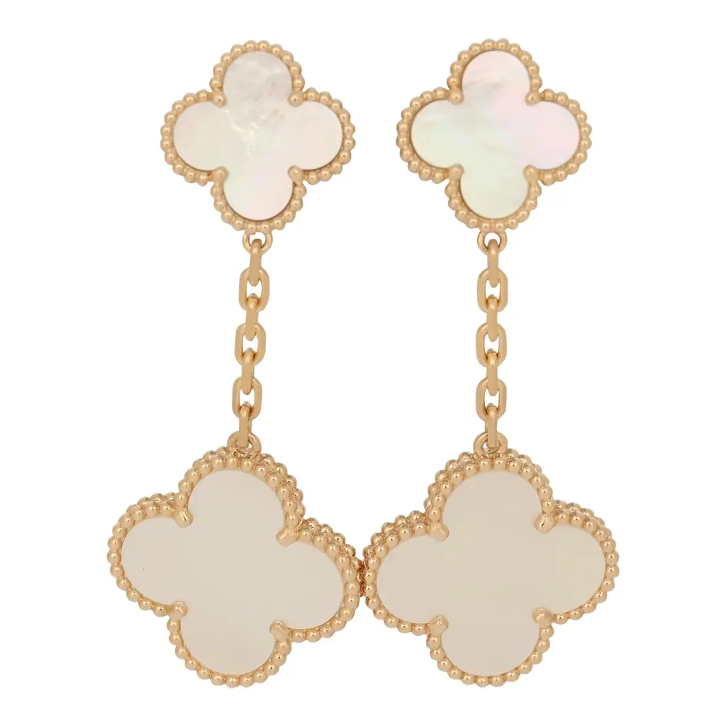Van Cleef & Arpels Van Cleef & Arpels Magic Alhambra 2 Motif Earrings Mother of Pearl 18K Yellow Gold