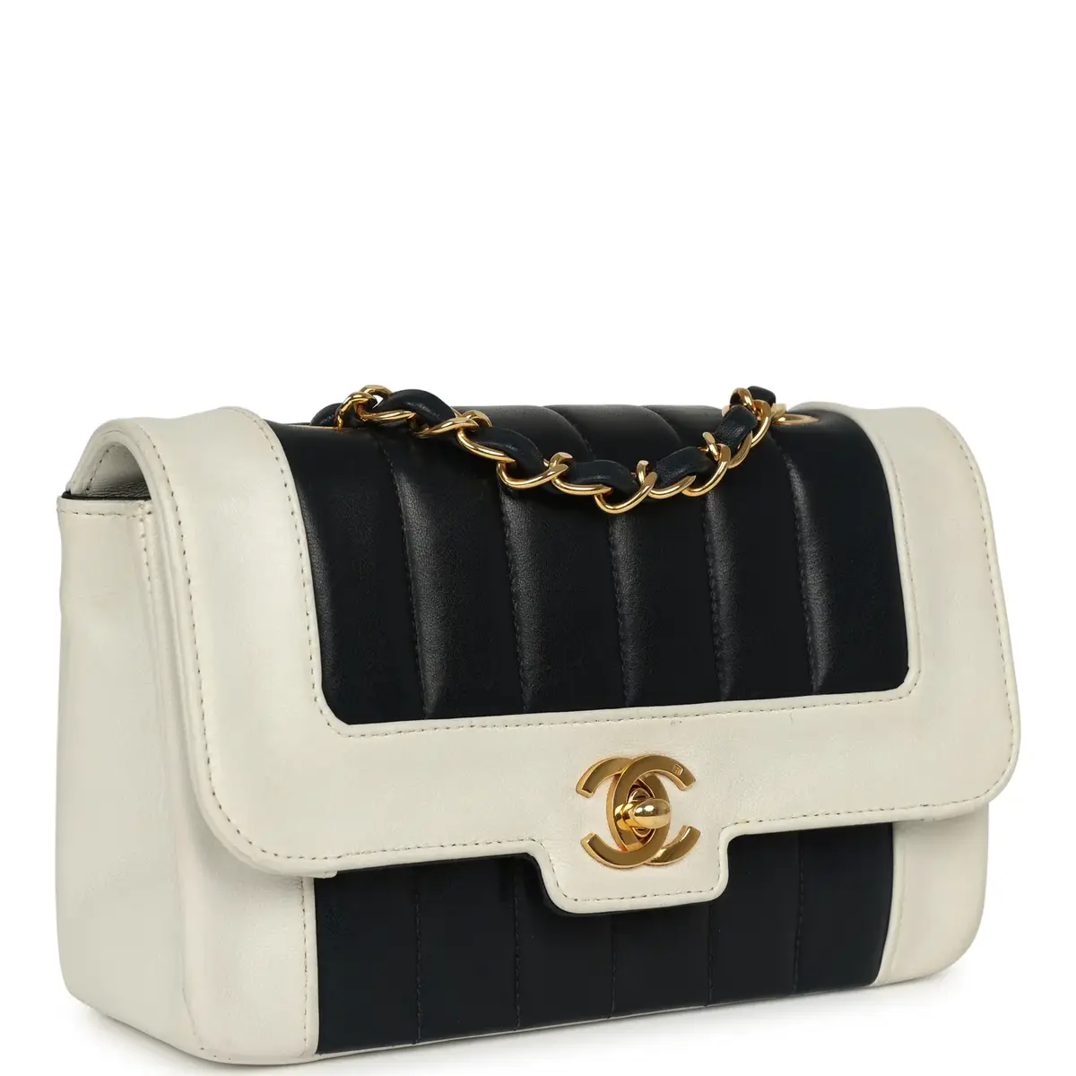 Chanel Vintage Chanel Mini Mademoiselle Flap White, Navy Lambskin Gold Hardware | Thumbnail 2 Chanel Vintage Chanel Mini Mademoiselle Flap White, Navy Lambskin Gold Hardware | Thumbnail 2