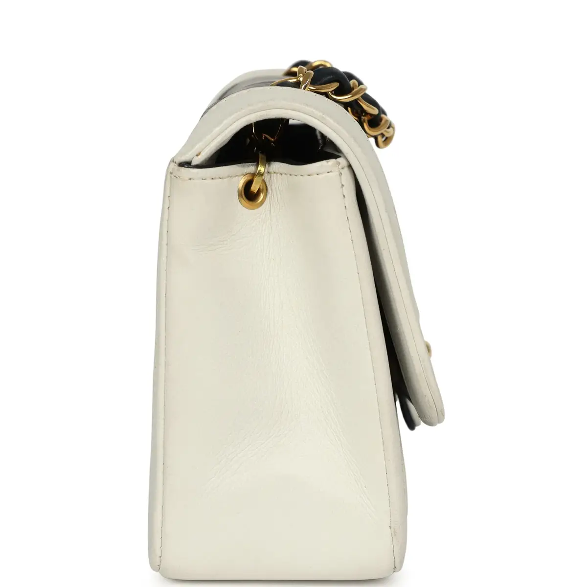 Chanel Vintage Chanel Mini Mademoiselle Flap White, Navy Lambskin Gold Hardware | Thumbnail 3 Chanel Vintage Chanel Mini Mademoiselle Flap White, Navy Lambskin Gold Hardware | Thumbnail 3