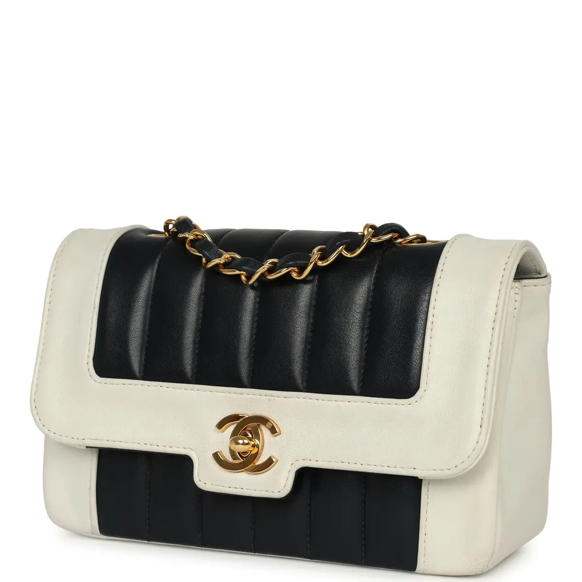 Chanel Vintage Chanel Mini Mademoiselle Flap White, Navy Lambskin Gold Hardware | Thumbnail 5 Chanel Vintage Chanel Mini Mademoiselle Flap White, Navy Lambskin Gold Hardware | Thumbnail 5