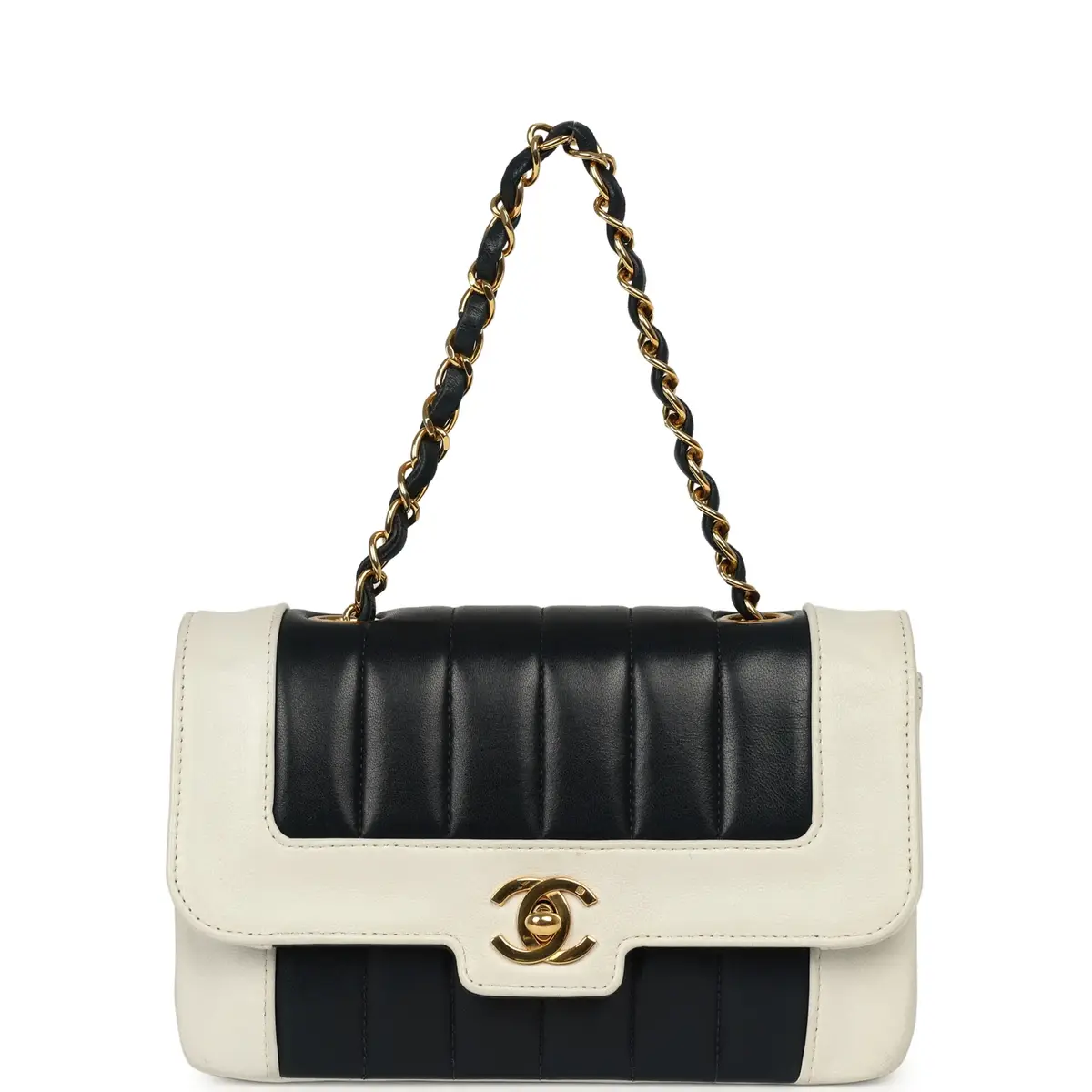 Chanel Vintage Chanel Mini Mademoiselle Flap White, Navy Lambskin Gold Hardware | Thumbnail 7 Chanel Vintage Chanel Mini Mademoiselle Flap White, Navy Lambskin Gold Hardware | Thumbnail 7