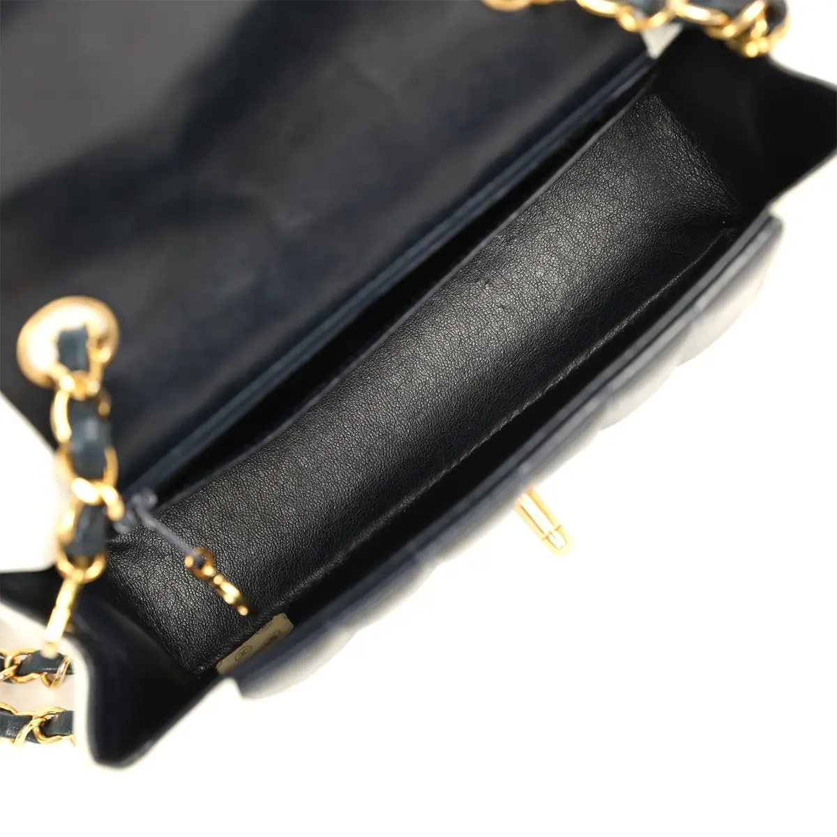 Chanel Vintage Chanel Mini Mademoiselle Flap White, Navy Lambskin Gold Hardware | Thumbnail 8 Chanel Vintage Chanel Mini Mademoiselle Flap White, Navy Lambskin Gold Hardware | Thumbnail 8