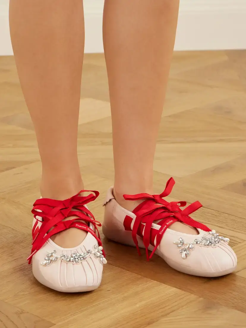 Simone Rocha + Adidas Originals Taekwondo Ballerina Embellished Pleated Leather Flats | Thumbnail 2