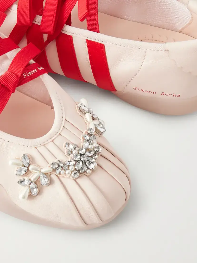 Simone Rocha + Adidas Originals Taekwondo Ballerina Embellished Pleated Leather Flats | Thumbnail 5
