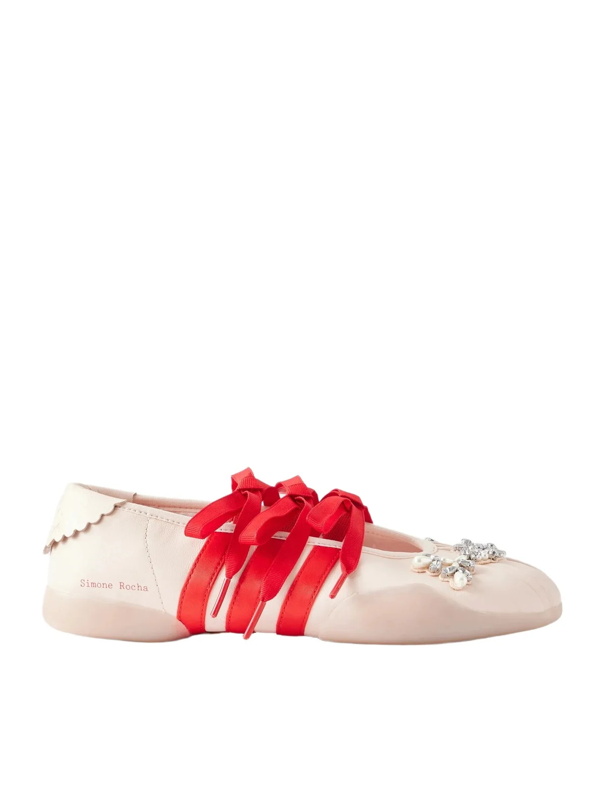 Simone Rocha + Adidas Originals Taekwondo Ballerina Embellished Pleated Leather Flats