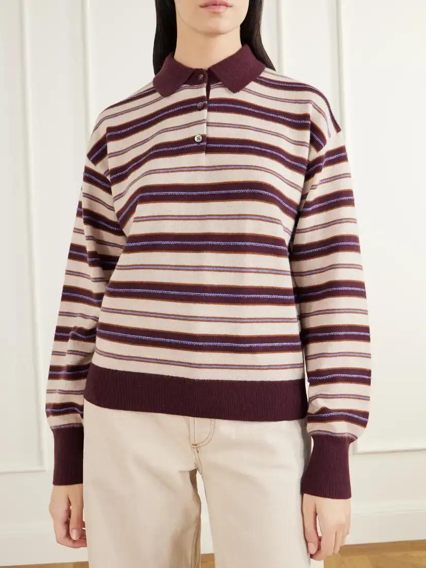 Guest In Residence Collegiate Striped Cashmere Polo Sweater | Thumbnail 3 Guest In Residence Collegiate Striped Cashmere Polo Sweater | Thumbnail 3
