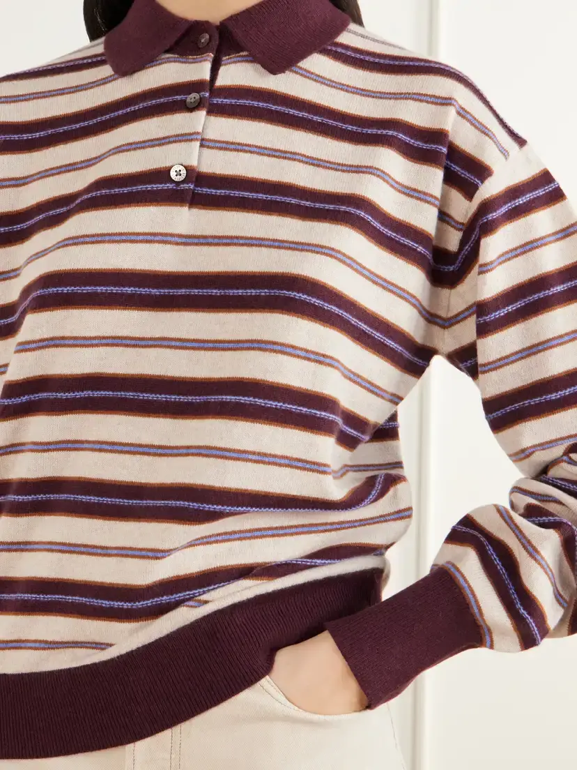 Guest In Residence Collegiate Striped Cashmere Polo Sweater | Thumbnail 5 Guest In Residence Collegiate Striped Cashmere Polo Sweater | Thumbnail 5