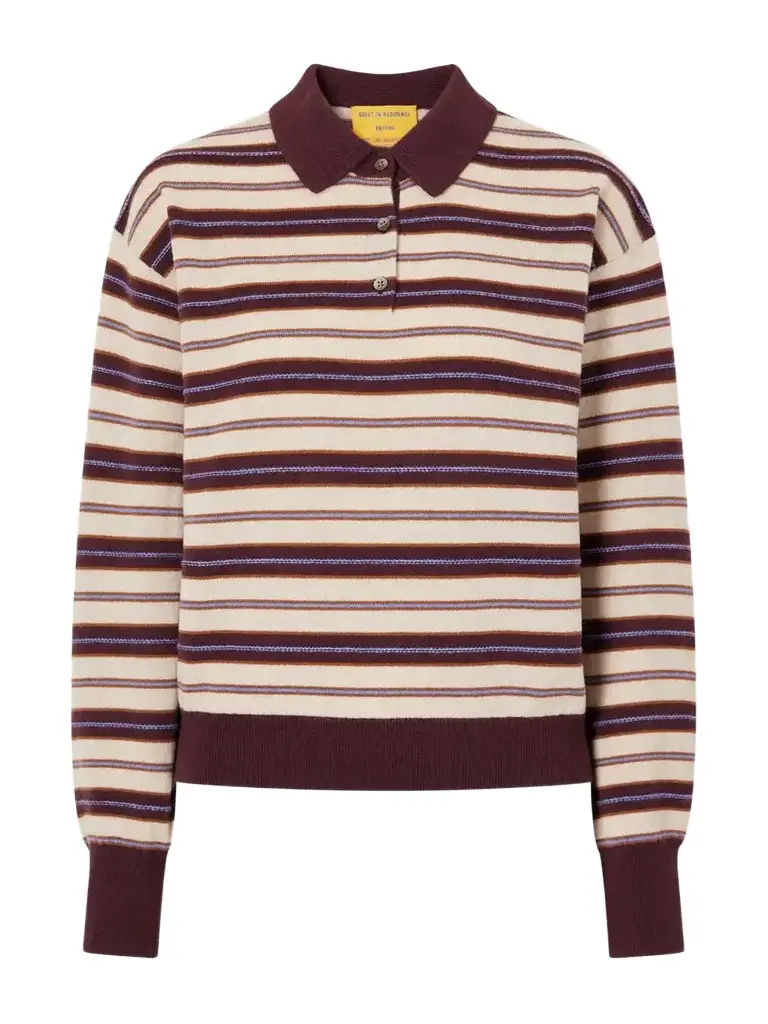 Guest In Residence Collegiate Striped Cashmere Polo Sweater