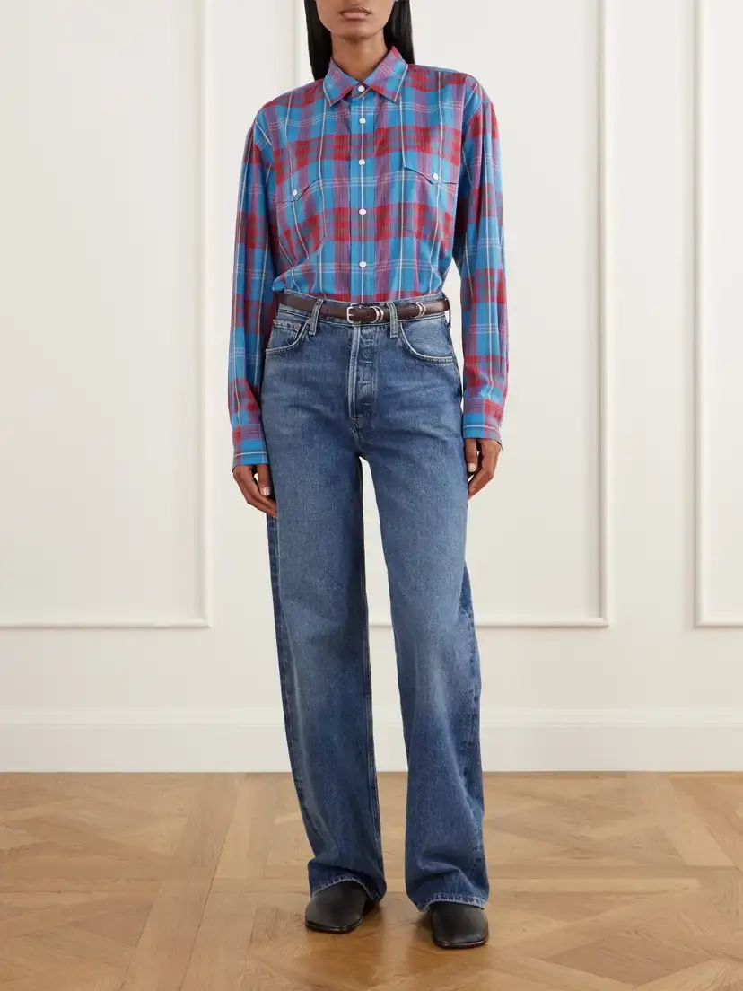 Auralee Checked Cotton And Silk-blend Shirt - Blue | Thumbnail 2 Auralee Checked Cotton And Silk-blend Shirt - Blue | Thumbnail 2