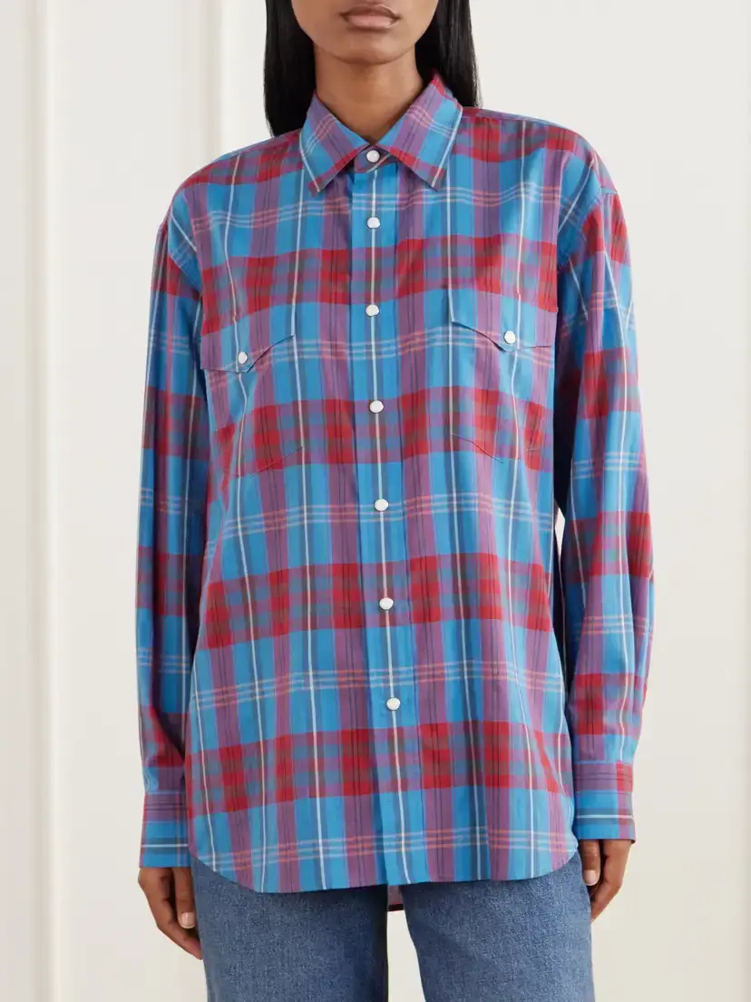 Auralee Checked Cotton And Silk-blend Shirt - Blue | Thumbnail 3 Auralee Checked Cotton And Silk-blend Shirt - Blue | Thumbnail 3