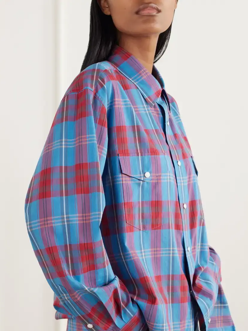 Auralee Checked Cotton And Silk-blend Shirt - Blue | Thumbnail 5 Auralee Checked Cotton And Silk-blend Shirt - Blue | Thumbnail 5
